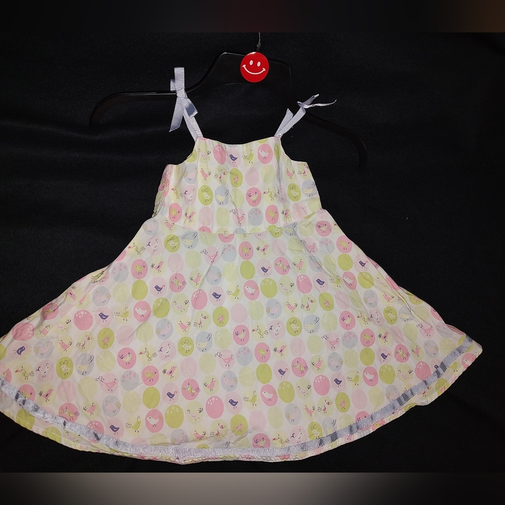 Gymboree 2T Dress Sleeveless Pastel Bird Print Ribbon Straps Pre-own 100% Cotton